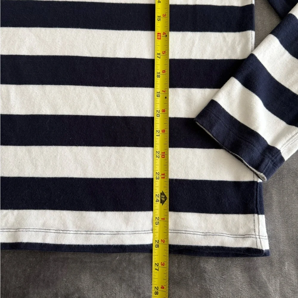 J. CREW 1/4 Zip Pullover Mock Sweater Mens Small Navy White Rugby Stripes Cotton